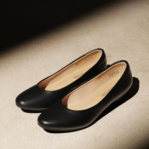 Dream Pairs Women's Black Pu Closed Pointed Toe Low Chunky Heel Pump Shoes - Picture 7 of 7